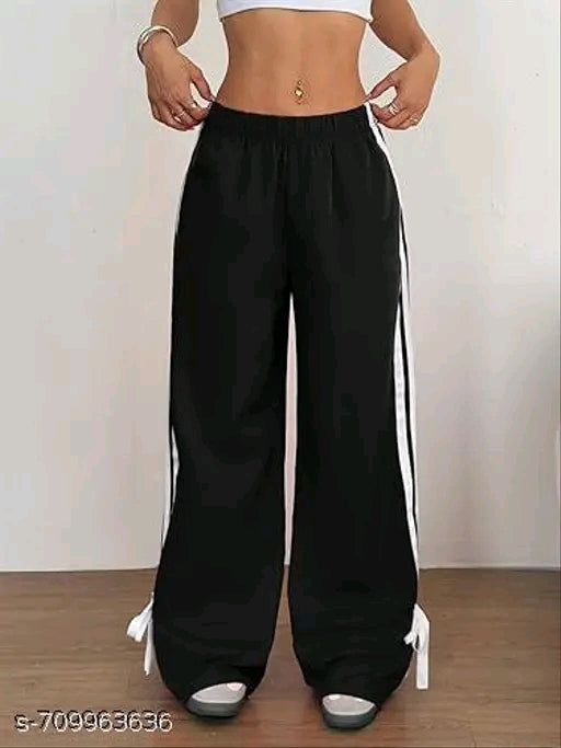 Triple White Stripe Ankle Tie Wide-Leg Track Pants