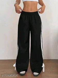 Triple White Stripe Ankle Tie Wide-Leg Track Pants