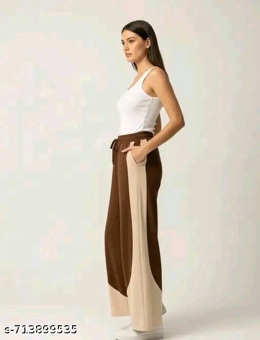 Chocolate & Cream Curved Colorblock Wide-Leg Jogger