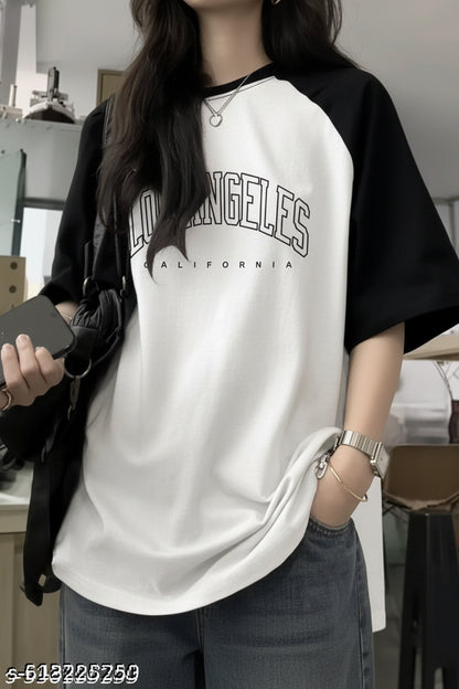 "Los Angeles California" Raglan Oversized T-Shirt – White & Black