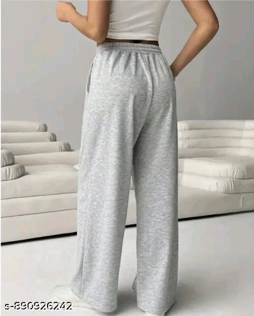 White Drawstring High-Waist Wide-Leg Fleece Jogger