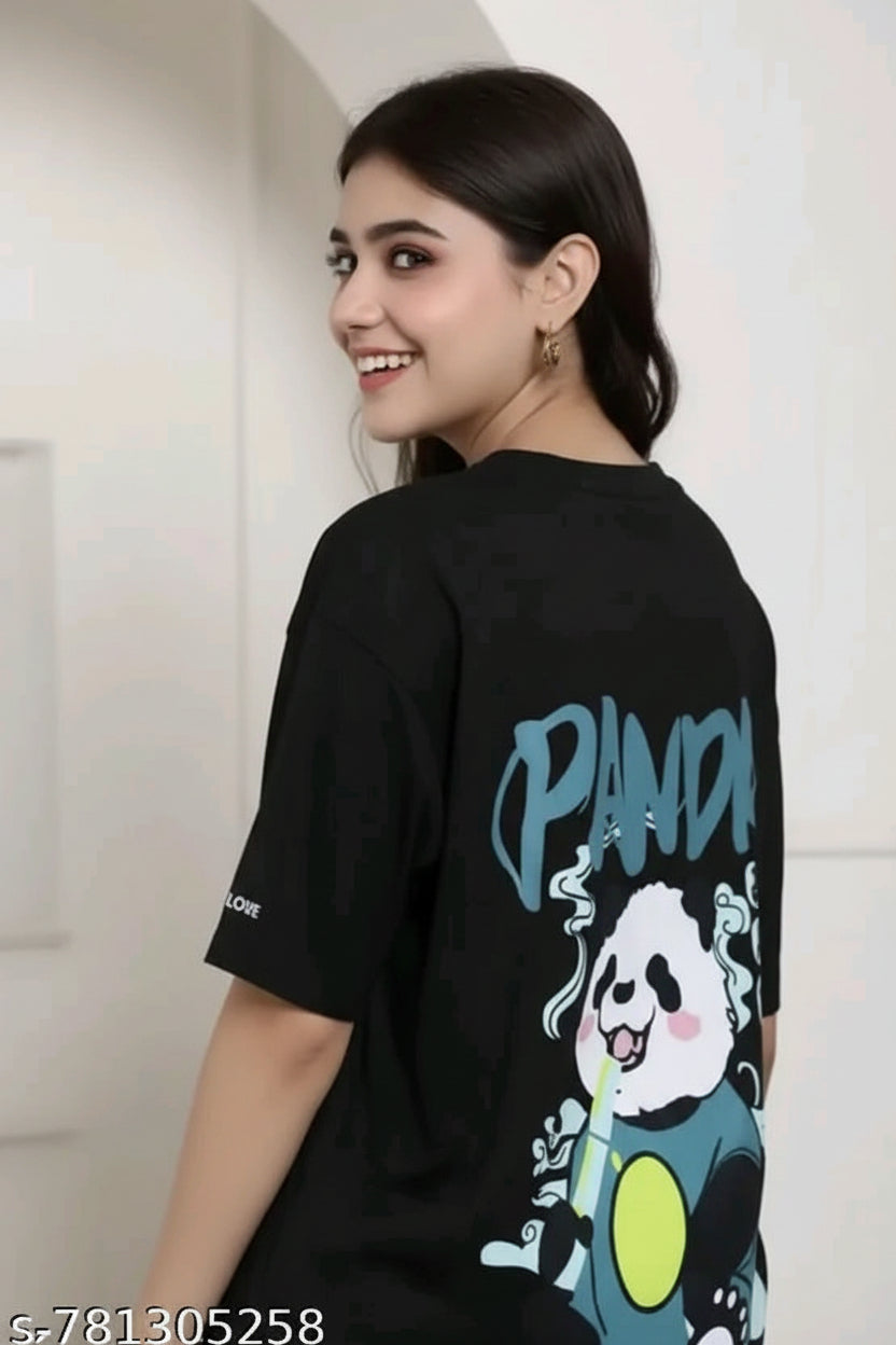 "Panda" Back Graphic Oversized T-Shirt – Black