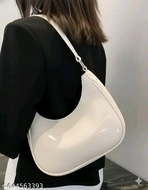 Glossy Crescent Zip Shoulder Hobo Bag