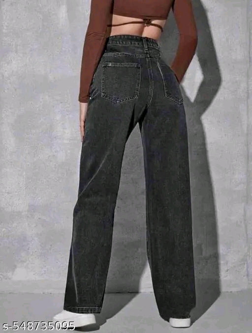 Smoky Black High-Waist Baggy Wide-Leg Washed Denim Jeans