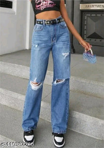 Medium Blue Distressed Ripped Knee Denim Jeans