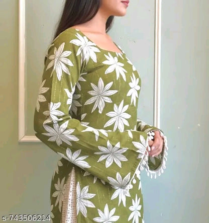 Olive Daisy Jaal Cowrie Shell Tassel Bell Sleeve Kurti