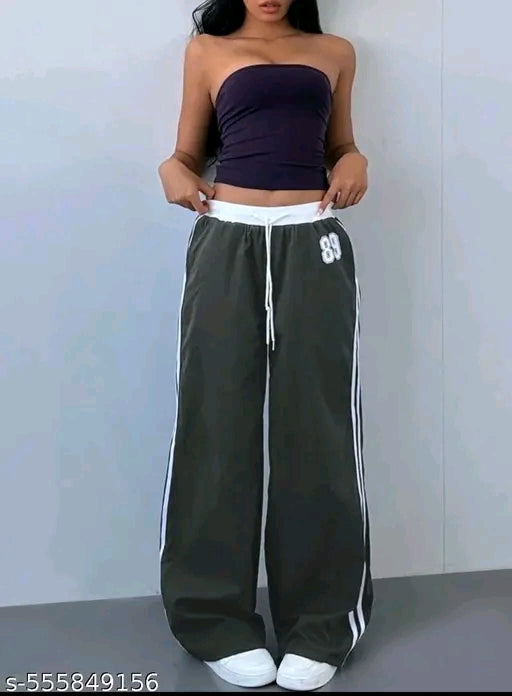 "89" Triple Stripe Contrast Waistband Wide-Leg Jogger