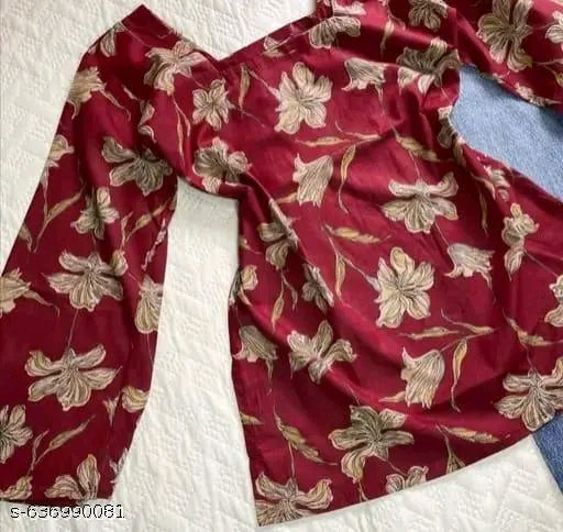 Maroon Lily Floral Bell Sleeve Kurti