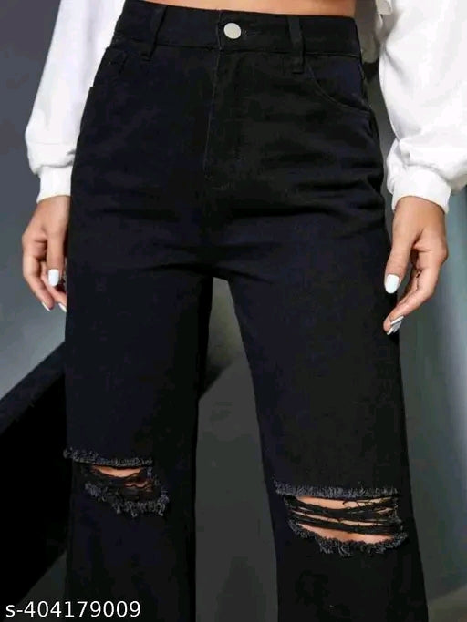 Washed Black Ripped Knee Denim Jeans