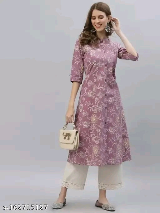 Mauve Foil Floral Jaal Button-Down A-Line Midi Kurti