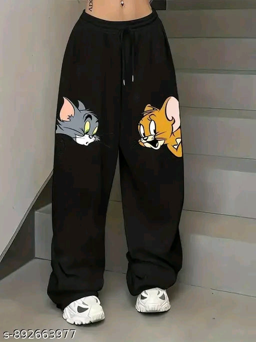 Tom & Jerry Cartoon Graphic Oversized Wide-Leg Jogger
