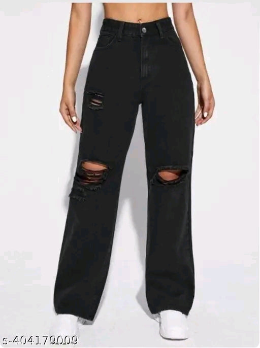 Washed Black Ripped Knee Denim Jeans