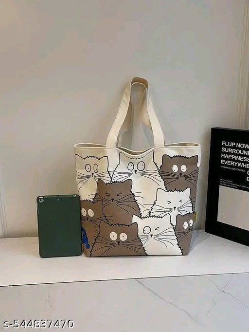 Crazy Cat Faces All-Over Print Oversized Canvas Tote Bag
