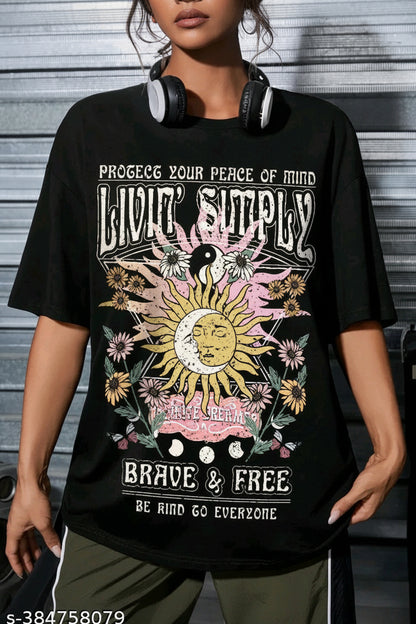 "Livin' Simply – Brave & Free" Oversized T-Shirt – Black
