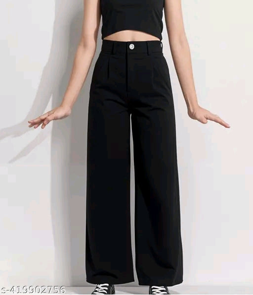 Jet Black High-Waist Pleated Wide-Leg Pants