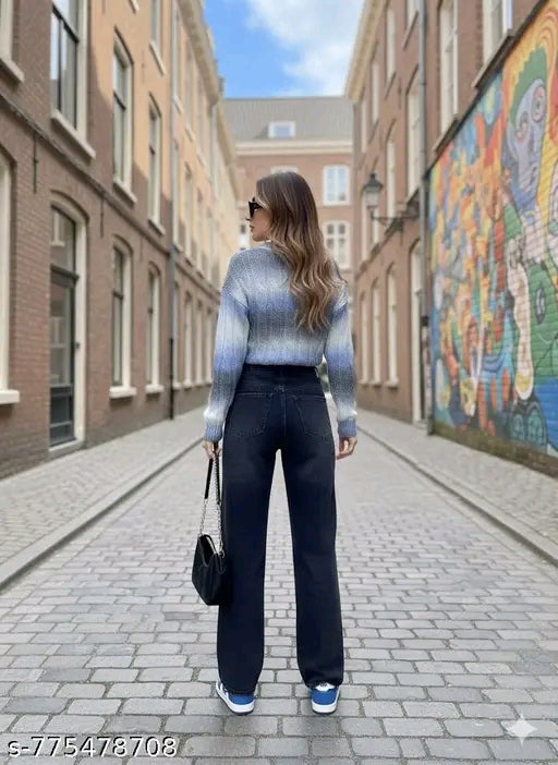 Faded Black High-Waist Wide-Leg Straight Denim Jeans