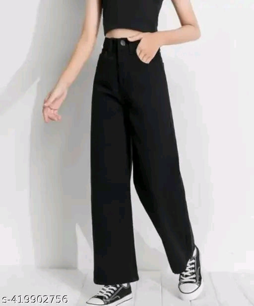 Jet Black High-Waist Pleated Wide-Leg Pants