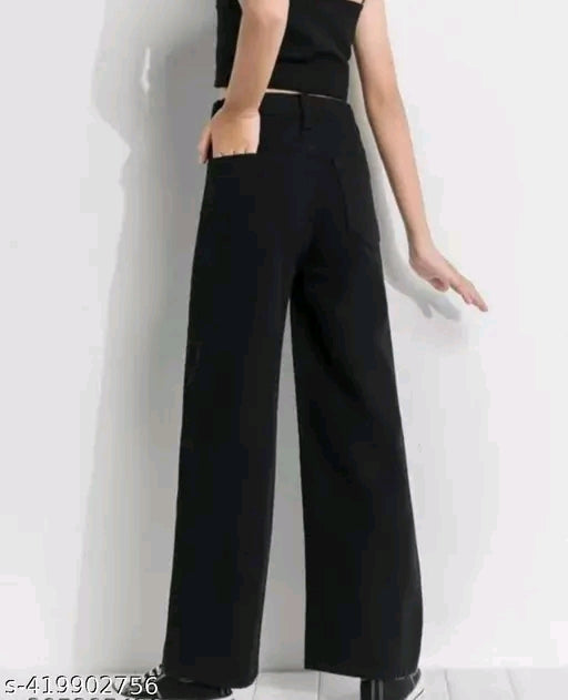 Jet Black High-Waist Pleated Wide-Leg Pants