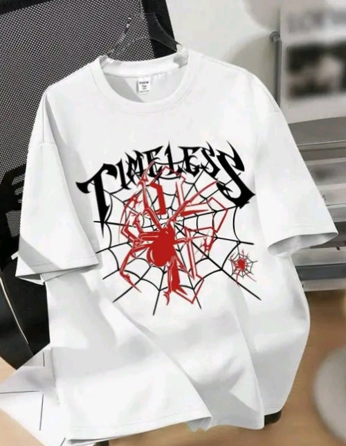 "Timeless" Red Spider Web Gothic Oversized T-Shirt