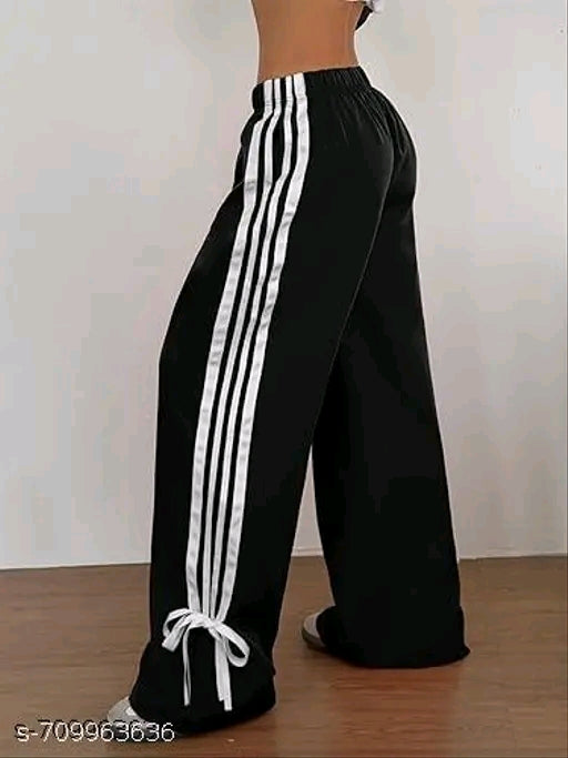 Triple White Stripe Ankle Tie Wide-Leg Track Pants