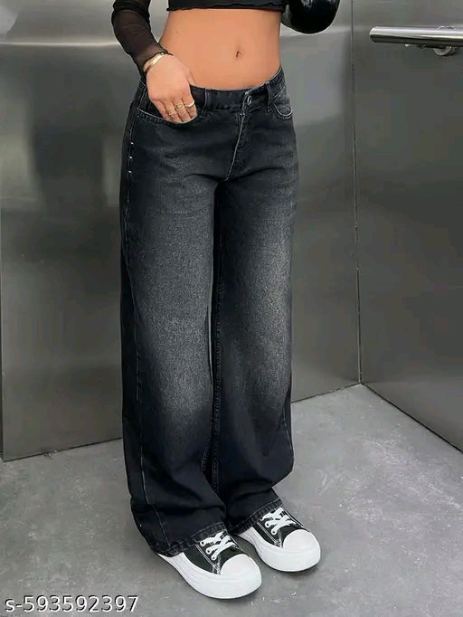 Washed Black Low-Rise Baggy Denim Jeans
