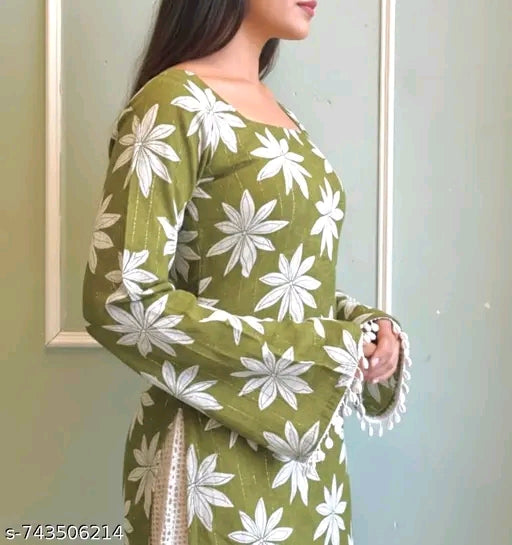 Olive Daisy Jaal Cowrie Shell Tassel Bell Sleeve Kurti