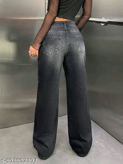 Washed Black Low-Rise Baggy Denim Jeans
