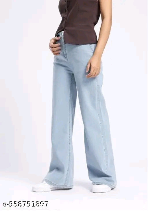 Ice Blue High-Waist Wide-Leg Denim Jeans