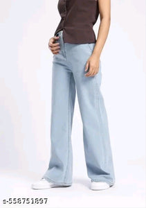 Ice Blue High-Waist Wide-Leg Denim Jeans