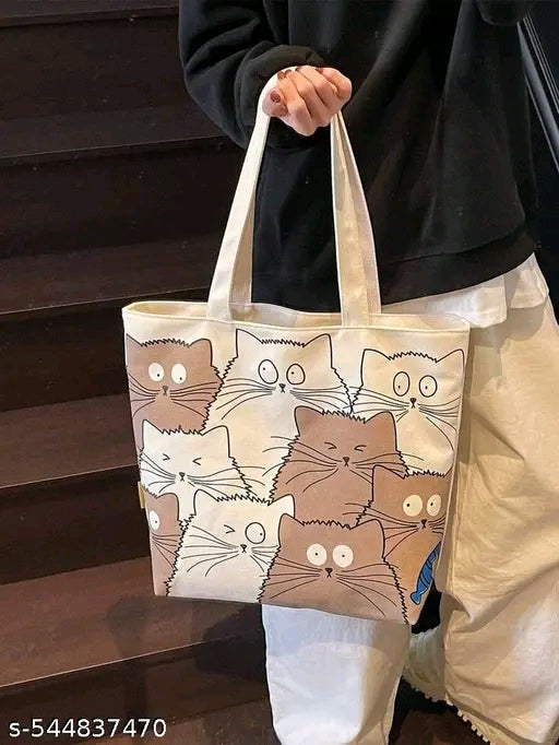 Crazy Cat Faces All-Over Print Oversized Canvas Tote Bag
