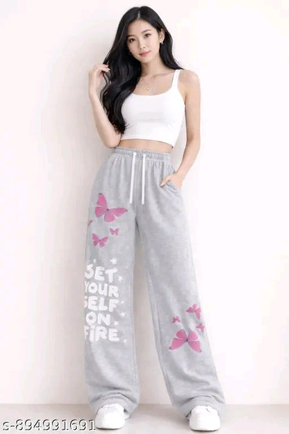 "Set Yourself On Fire" Pink Butterfly Oversized Wide-Leg Jogger