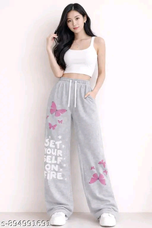 "Set Yourself On Fire" Pink Butterfly Oversized Wide-Leg Jogger