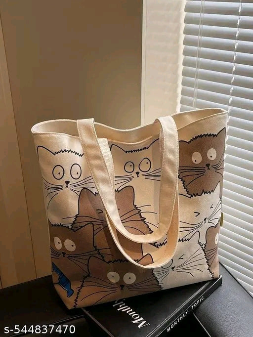 Crazy Cat Faces All-Over Print Oversized Canvas Tote Bag