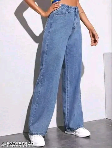 Light Blue High-Waist Wide-Leg Baggy Denim Jeans