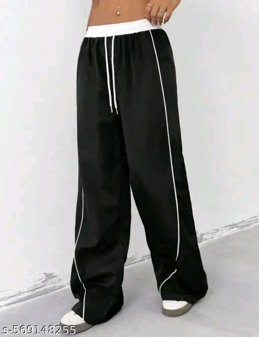 White Piping Contrast Waistband Wide-Leg Jogger