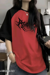 Gothic Dark Metal Raglan T-Shirt – Red & Black