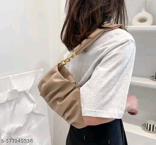 Ruched Cloud Pouch Chunky Gold Chain Shoulder Bag