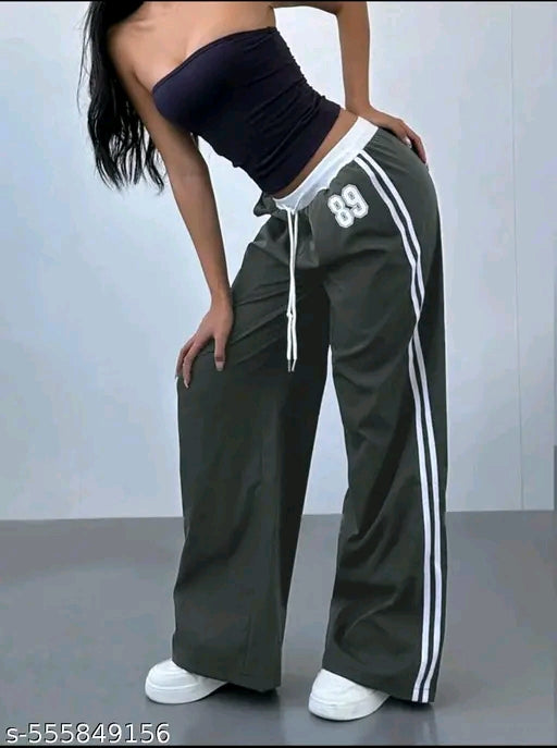 "89" Triple Stripe Contrast Waistband Wide-Leg Jogger