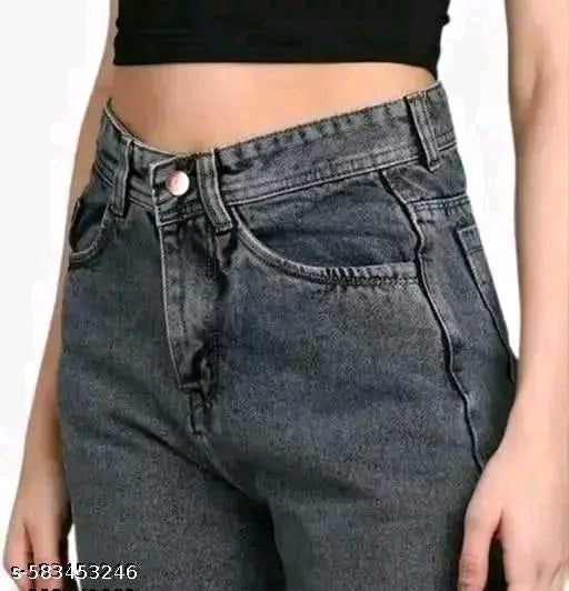 Grey Wash High-Waist Wide-Leg Straight Denim Jeans