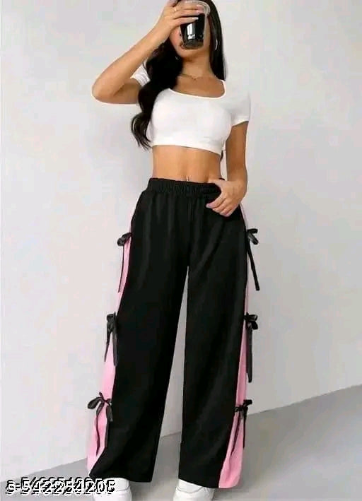 Pink Side Panel Multi-Bow Wide-Leg Jogger