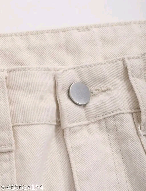Cream High-Waist Wide-Leg Cargo Pants