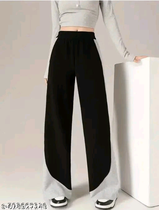 Black & Grey Abstract Colorblock Flare Wide-Leg Joggers