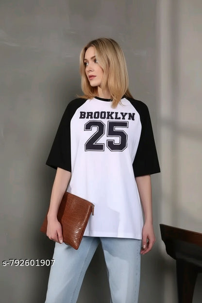 "Brooklyn 25" Raglan Oversized T-Shirt – White & Black