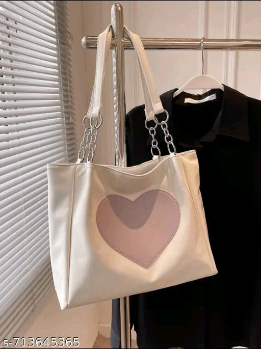 Heart Patch Silver Chain Oversized Shoulder Tote Bag