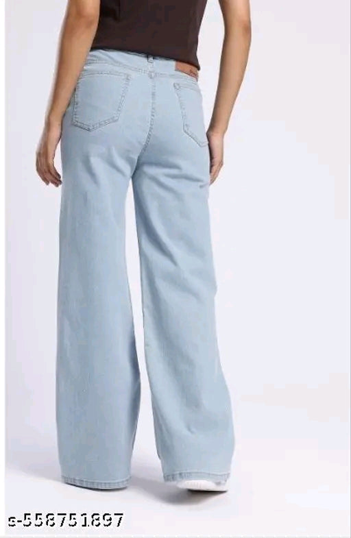 Ice Blue High-Waist Wide-Leg Denim Jeans