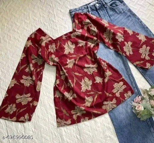 Maroon Lily Floral Bell Sleeve Kurti