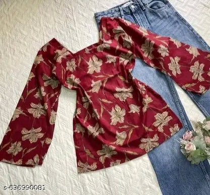 Maroon Lily Floral Bell Sleeve Kurti
