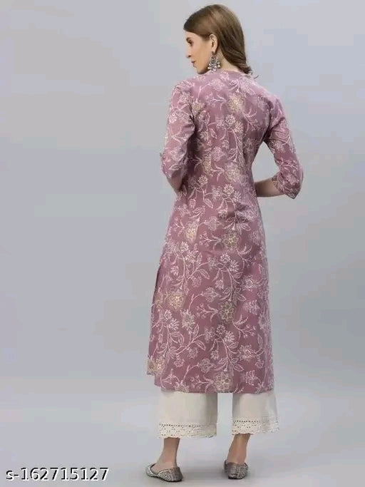 Mauve Foil Floral Jaal Button-Down A-Line Midi Kurti