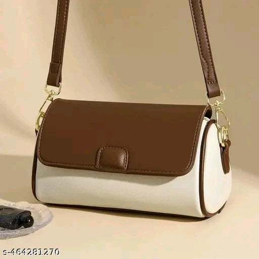 Brown & Cream Colorblock Flap Baguette Crossbody Bag