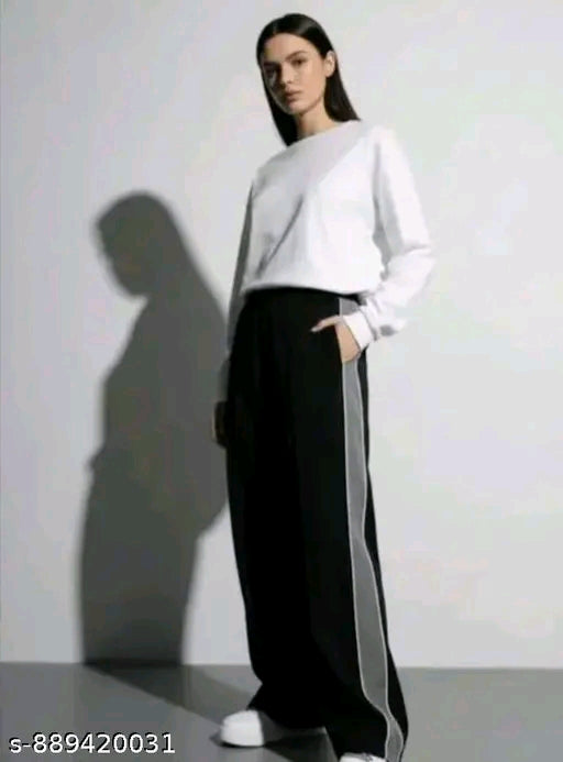 Single White Side Panel High-Waist Wide-Leg Tailored Track Pants